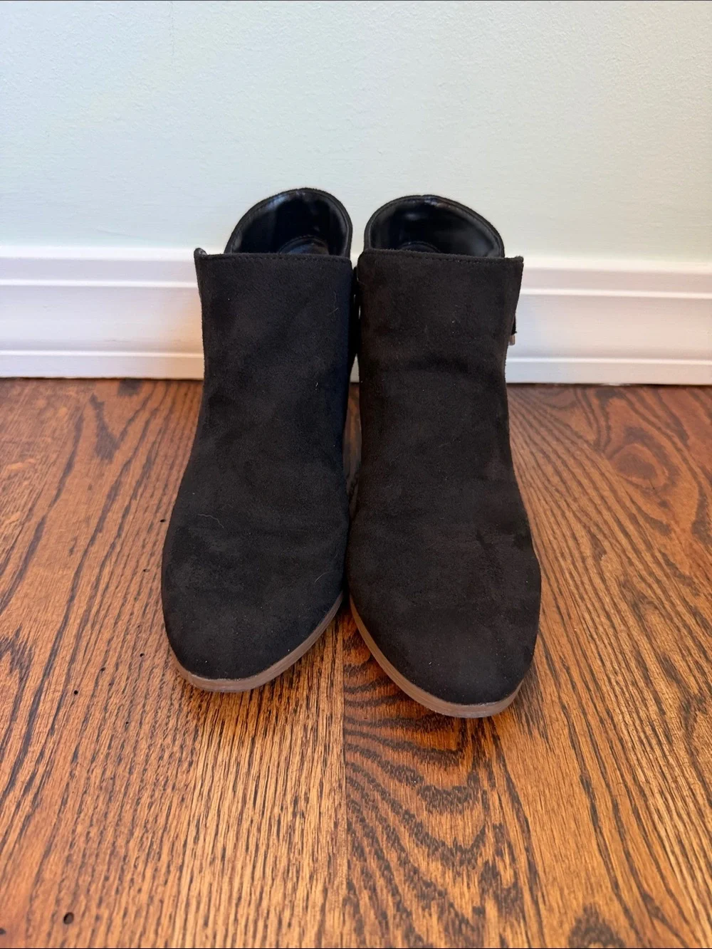 Style & Co. Black Suede Ankle Booties with Stacked Heel